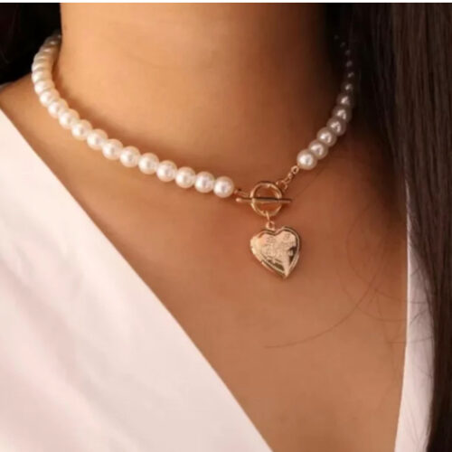 Necklace Heart Shape Pearl Alloy
